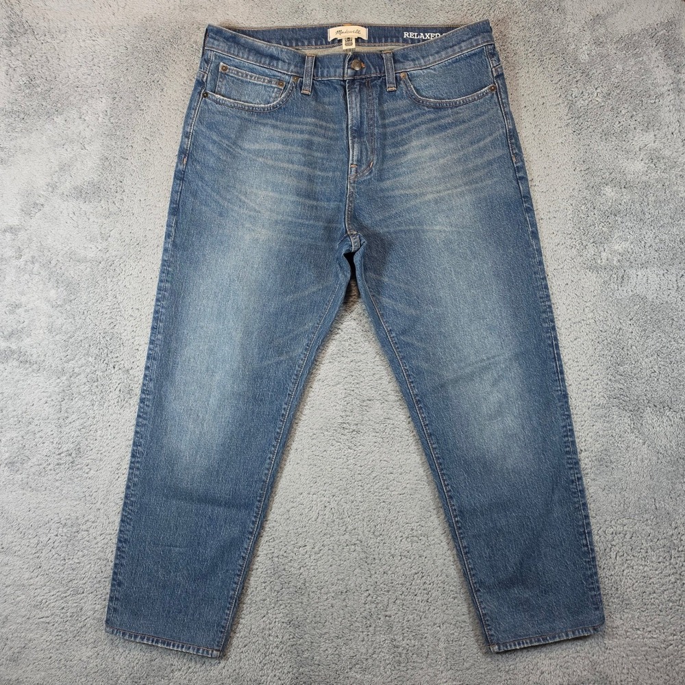 Madewell Relaxed Taper Jeans Mens 36x32 Blue Medium Wash Stretch Denim Casual